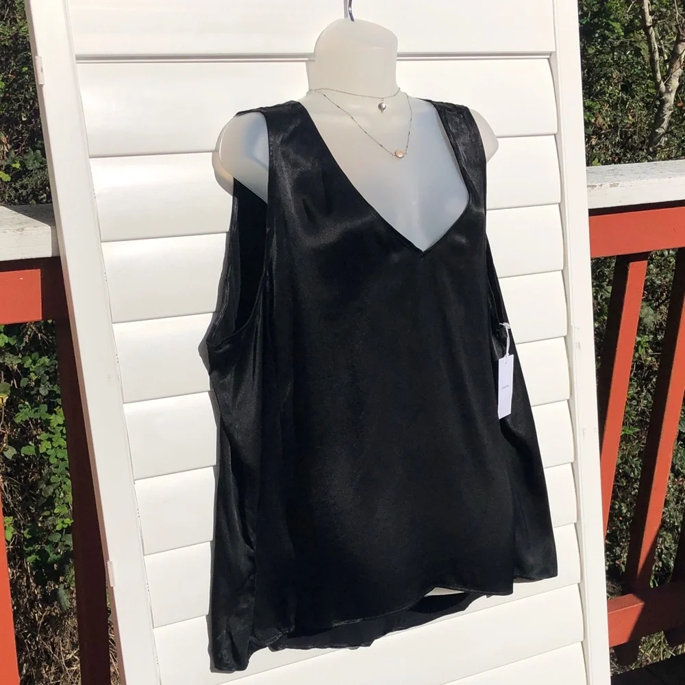 NWT Nordstrom Black Satin V-Neck Camisole - Picture 2 of 8